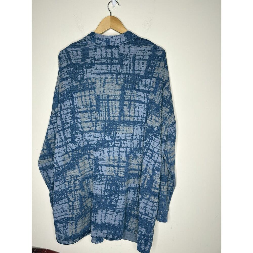 Blue Patterned Open-Front Women's Cardigan Sweater - Picture 3 of 8